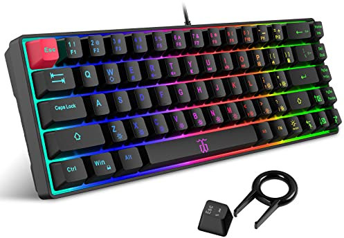 Snpurdiri 60% Gaming Keyboard, RGB Backlit Mini Keyboard,Built-in Steel Plate, Membrane Keyboard but Super Mechanical Feel for Windows PC Gamers(68 Keys, Black)