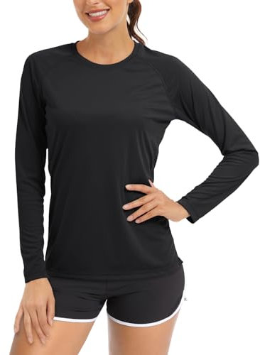 TACVASEN Rash Guard für Damen UV Shirt Langarm Leicht Bademode Shirts Schnell Trocknender UPF 50+ Swimsuit (S, Schwarz)(M,Schwarz)