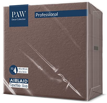 PAW - Airlaid Servietten (40 x 40 cm) I 50 Stück I Einfarbig I Stoffähnlich I Elegante Tischdekoration I HoReCa I Zu wichtigen Anlässen wie Hochzeiten, Feiern, Weihnachten I Unicolor: Braun