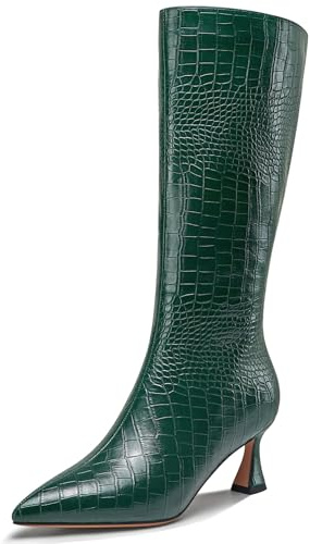 NobleOnly Donna Medio Tacco Heel Chiusa a Punta Cerniera Ballo Dress Metà polpaccio Stivali Casual Inverno Scarpe 6 CM Heels Verde Intenso 38 EU