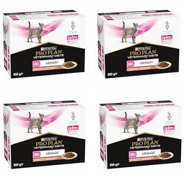PRO PLAN Veterinary Diets UR St/Ox Urinary Lachs | 4er Pack | 4 x 10 x 85 g | Diätalleinfuttermittel für ausgewachsene Katzen | Kann zur Auflösung von Struvitsteinen beitragen