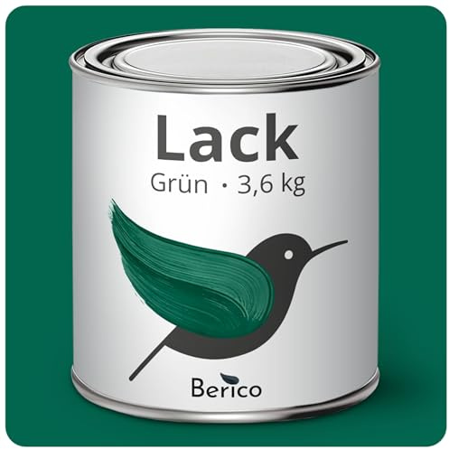 Berico Acryllack - Grün/Moosgrün - 3,6 Kg - 4in1 Lack Buntlack Möbelfarbe Möbellack - Für Innen und Außen - Holz, Möbel, Metall & Fliesen