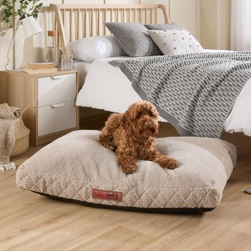 Slumberdown Sherpa Dog Bed Large Washable - Raised Anti Anxiety Calming Cat/Puppy Bed, Dog Crate Mattress for Medium/Large/XL Pets & Adults - Anti Slip Human Dog Beds, Soft Removable Cover, Biscuit