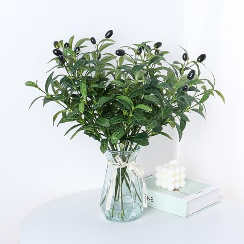 VaryFloral 6 Pezzi Piante Artificiali da Interno 45cm Rami d'Ulivo Artificiali Rami Decorativi con Frutti di Oliva Piante Finte Piante di Ulivo Verde per Vaso Alto Interno Esterno