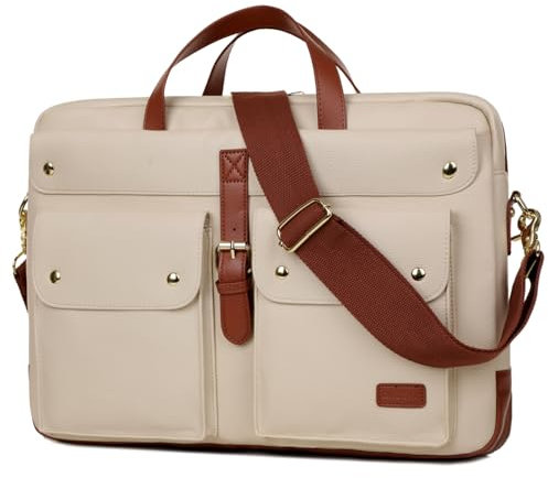 Baosha Bolso de cuero sintético para ordenador portátil de 15,6 a 17,3 pulgadas para mujer, maletín de hombro, bolso de hombro, bolso de negocios, bolsas para mujeres BC-07, beige, Retro
