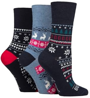 SockShop mjukt grepp damer bomull julstrumpor 3-pack, Ljusblå/marinblå, 37-42 EU