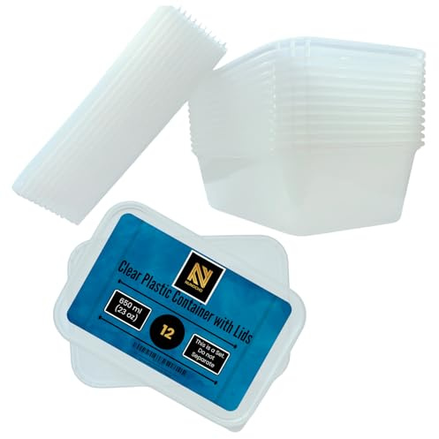 Lot de 12 boîtes de conservation en plastique avec couvercle - 650 ml - Transparentes - Pour congélation - Conservation alimentaire - Micro-ondes - Réfrigérateur - Lavables - Recyclables - Anti-fuite