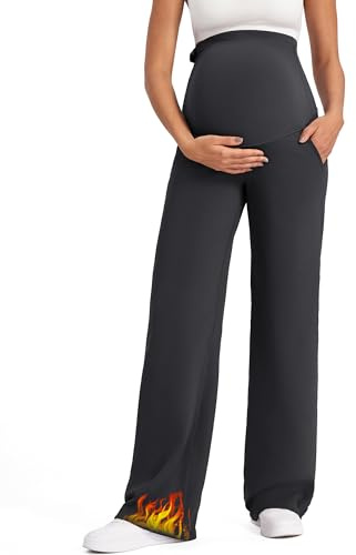 G4Free Pantaloni premaman yoga sopra la pancia elastico gravidanza gamba larga pantaloni lounge, nero, XL