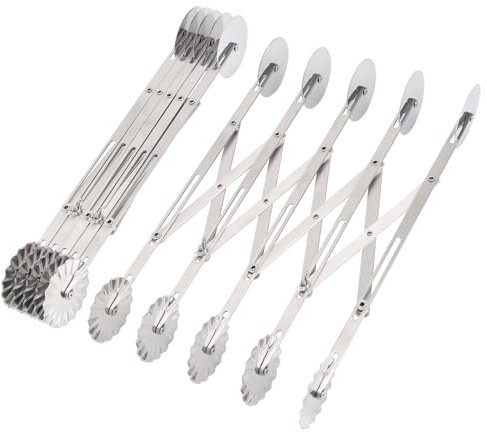 lasuroa Teigrädchen mit 10 Rollen, Edelstahl-Teigschneider Doppelköpfiger Plätzchenteigteiler Robustes Teigrädchen Vielseitig Einsetzbares Küchenutensil für Pizza Kuchen Waffeln Kekse
