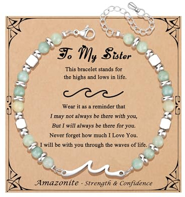 JoycuFF Sister Birthday Gifts, Mothers Day Birthday Gifts for Sister, Christmas Valentines Day Unique Present Amazonite Wave Bracelet for Women