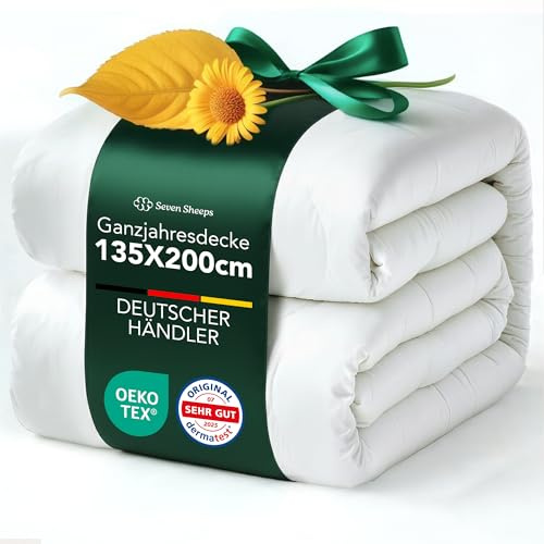 seven sheeps Allergiker Bettdecke 135x200, Ganzjahresdecke, Oeko-Tex, Dermatest sehr gut, temperaturregulierende, atmungsaktive Premium Duvet - Blanket, waschbar bei 60°C, 7SH-Duvet_PAR (Sommer, 1)