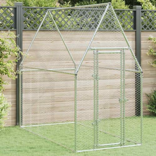 Gabbia Cani Recinto Conigli, Gabbia per Polli Argento 200x100x190 cm in Acciaio Zincato Casetta Piccoli Animali per Chinchilla Cuccioli Porcellini D'india