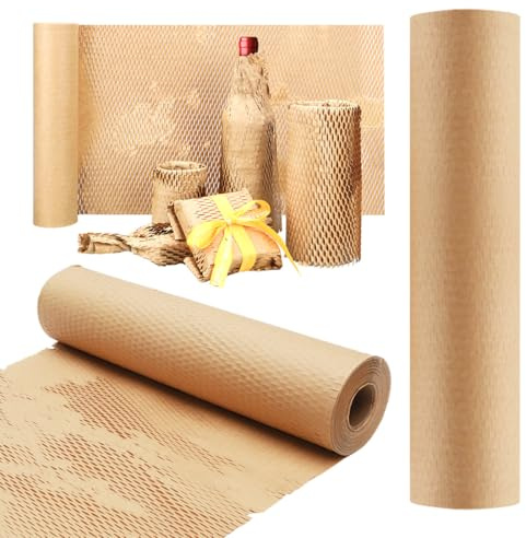 Papel de panal de abeja, material de relleno, papel de embalaje, marrón, rollo de papel de estraza y burbujas, alternativa ecológica para envíos, mudanzas, objetos frágiles (30 cm x 50 m)