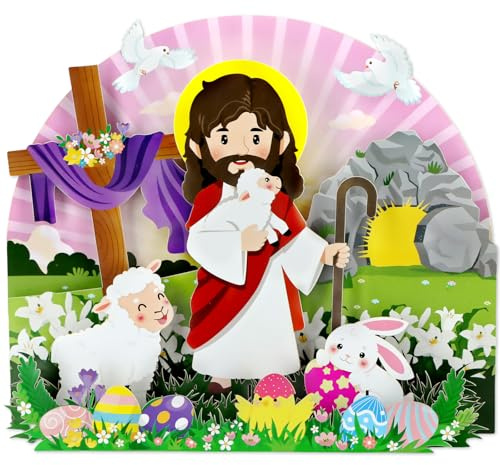 DISJOURNEY Tarjetas religiosas de Pascua emergentes – Tarjetas de Pascua emergentes para niños – Tarjeta de felicitación cristiana de Jesús hecha a mano con sobre para amigos, familia, hijo, hija