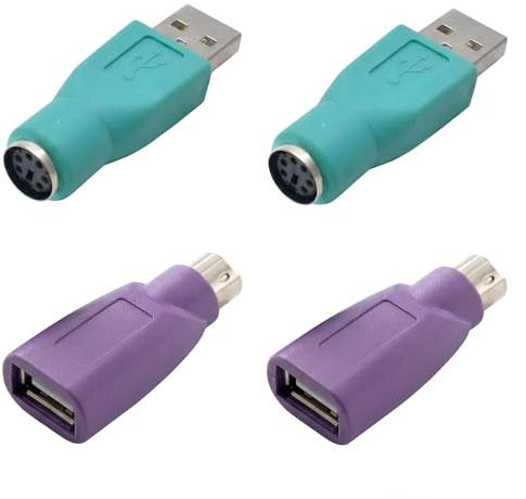 Adaptador PS/2 a USB, adaptador de teclado para ratón, convertidor USB teclado pasivo, adaptador PS2 USB teclado mini DIN púrpura, paquete de 4, adaptador para PSVR2 PC y ordenadores retro