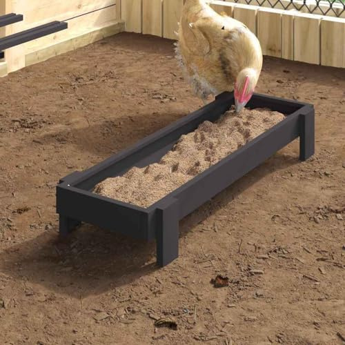 Mangeoire pour Poules Noir 80 x 28 x 13,5 cm, Distributeur de Nourriture extérieur pour Poules, bac de nourrissage Durable au Design Moderne, Facile à Assembler avec Un Tournevis,