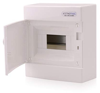 Intratec Sicherungskasten Aufputz, IP40 – Verteilerkasten Gehäuse innen, Verteilerkasten mit weißer Tür für Trockenraum-Installation, 1-reihig, 8 Module, 236 x 396 x 112 mm, Weiß