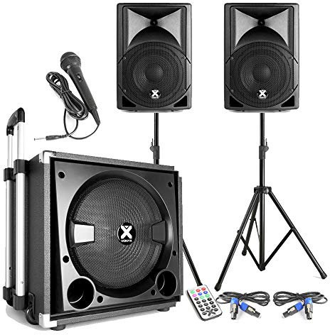 Vonyx VX800BT 2.1 Active PA Speaker System 800W with Bluetooth, Powered Subwoofer, Speakers, Stands & Microphone - DJ, Karaoke & Events, Portable Sound Kit