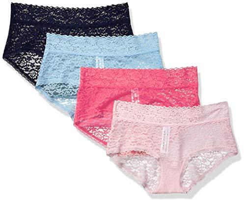 Amazon Essentials kvinnors spets stretch hipster underkläder, paket med 4, blå/rosa, X-Large
