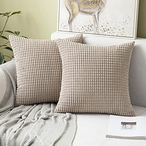 MIULEE Kissenbezug 40x40 Sandfarbe Sofakissen Kordsamt Kissenbezüge Quadrat Cord Dekokissen Kissenhülle Dekorativ Couchkissen Bezug Weich für Wohnzimmer Schlafzimmer 16x16 Inch 2er Set