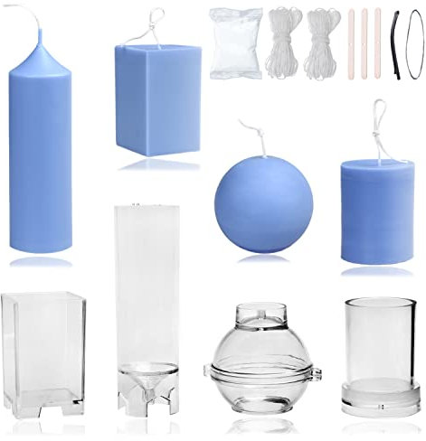 MILIVIXAY 4 Stück Kunststoff-Kerzenformen zur Kerzenherstellung – einschließlich Säulen-Form, Zylinderform, Rechteck- und Kugelform – Kerzenform für Bienenwachs