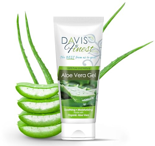 Davis Finest Pure Organic Aloe Vera Gel 200ml, Viso, Capelli, Corpo, Naturale, Vegan, Raffreddante, Lenitivo, Doposole, Dopobarba, Pelle secca, Idratante