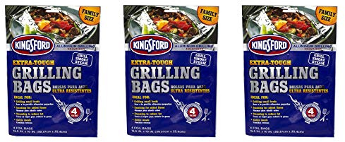 Kingsford Grilling Extra Tough Aluminum Grill Bags, For Locking in Flavors & Easy Grill Clean Up, Recyclable & Disposable, 15.5 x 10, Pack of 4, Silver (Тhrее Pаck)
