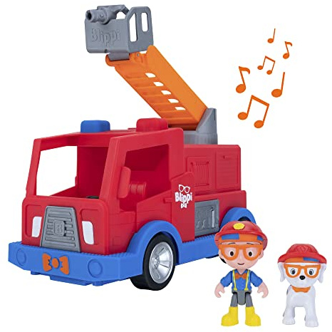 Blippi BLP0159 Truck-Fun Freewheeling Características Que Incluyen 3 Bomberos y Perros de Bomberos, Sonidos y Frases, vehículos educativos para niños pequeños y niños pequeños, Rojo