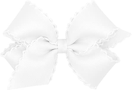 Wee Ones Girls' Classic Grosgrain Moonstitch Edge Hair Bow, No-Slip Hair Clip, Handmade, White, Medium