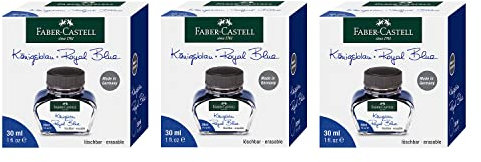 FABER-CASTELL 205033 - Tintenfass Königsblau, 3 Stück je 30 ml, löschbar und auswaschbar