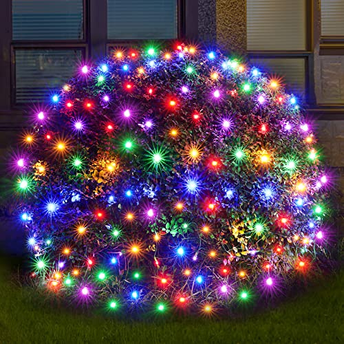 Led Christmas Net Lights Outdoor Christmas Decorations 120Led 6Ftx4Ft UL Certified Connectable Waterptoof Mesh Net Lights for Trees Bushes Shrubs Garden Outdoor Christmas Decorations(Multicolor)