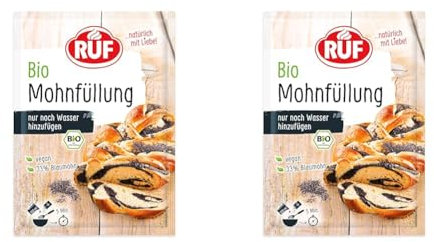 RUF Bio Mohnfüllung, herzhafte Grundlage für Mohn-Kuchen, Mohn-Schnecken & Mohn-Zöpfe, kann mit Wasser oder Milch verwendet werden, vegan, 1 x 150g (Packung mit 2)