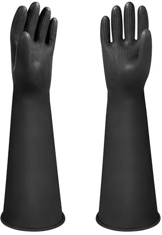 Heavy Duty Rubber Gloves, 18 Long Rubber Gloves, Reusable Waterproof Cleaning Drain Gloves, PPE Safety Work Gloves, Chemical Resistant Gloves, Resist Strong Acid, Alkali and Oil, Non-Slip, 1 Pair