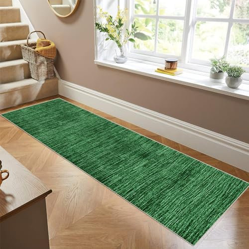 Siunwdiy Teppich Läufer Flur Küche rutschfest Waschbar Kurzflor Küchenläufer Lang Modern Korridor Teppich Läufer Grasgrün Küchenteppich Einfarbig Flurteppich Meterware Anpassbar,Grün,40x160cm