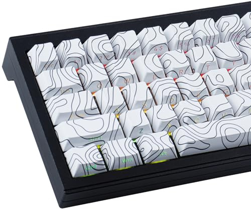 Sunzit Ensemble de Touches personnalisées 135 Touches PBT, Touches topographiques Blanches à Profil Cherry pour commutateurs Cherry MX, Disposition ISO/ANSI UK, Clavier de Jeu mécanique