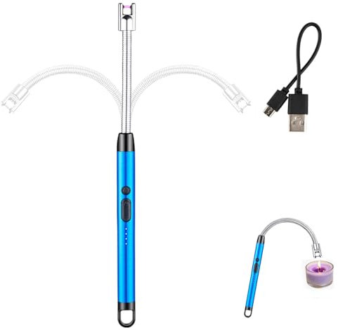 BNOYONERAS Stabfeuerzeug, Elektrisch mit Längerem Hals, Winddichtes, 360°Drehbarer, für Küche, Kerzen, Gasherde, Grill (Blau)