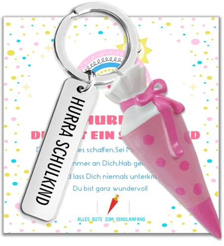 ENSTAB Einschulung Geschenk Mini Schultüten Füllung Schulanfang Geschenk Schulkind mit Grußkarte Geschenkbox (Schultüten-Rosa)