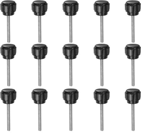 QUARKZMAN 12pz Manopole di Serraggio Zigrinate M3 x 25mm Vite a Testa Filettatura Maschio Acciaio al Carbonio Zincato Metrico 14mm Testa Rotonda Plastica Filettata Bullone a Mano Nero