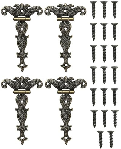KGDUYC 4 Pcs Bisagras Decorativas de Bronce Retro, Bisagra Retro, Apto para Restauración de Decoración de Muebles de Gabinete, con Tornillos (4.45 * 2.72 Inch)