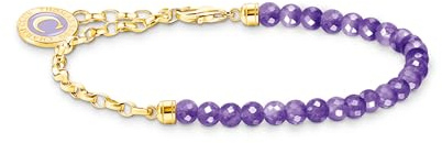 Thomas Sabo Femme Membre Bracelet Charm à maillons et Imitation améthyste plaqué Or Argent Sterling 925, Doré Or Jaune 18 Carats, Émail À Froid A2130-427-13