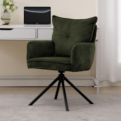 chairus Poltrona da Salotto Girevole Poltrona da Scrivania in Tessuto Poltroncina Imbottita Moderna con Gambe in Metallo Senza Rotelle Poltroncina per Camera da letto/Ufficio, Verde