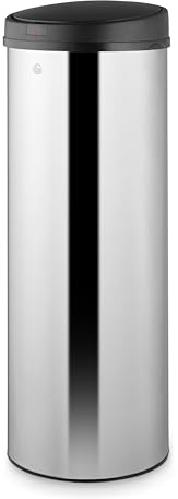 Swan Townhouse Round Sensor Bin with Hands-Free Opening Using Motion Sensor Technology, Bin Liner Retainer Ring, Large 50L Capacity, Stainless Steel with Black Lid