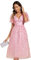 Ever-Pretty Robe Femme de Soirée Mi-Longue Paillettes Col V Manches Courtes Cocktail Mariage Rose 42