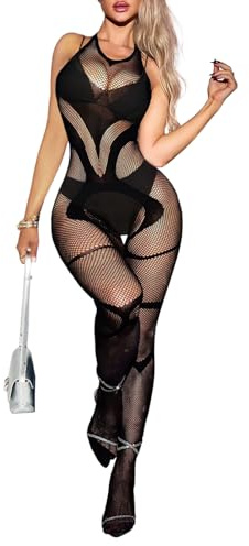 Buitifo Sexy Bodystocking Femmes Bas de Lingerie Nightwear Fishnet Bodys Nuisettes (Noir selt,Taille unique)