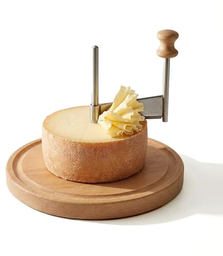 Bigodino per formaggi, bigodino per formaggio e cioccolato Tête de Moine e cioccolato, lama affilata, base in legno, adatto per ristoranti, caffetterie e pasticcerie, casa
