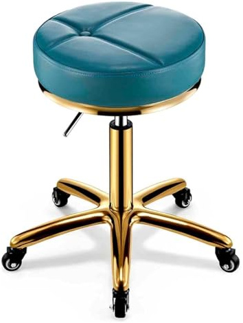 Sadelpall, Premium mörkblå snurrpall i PU-läder med rullstång och mjuk kudde for skönhetssalong, spa, massage(Lightblue)