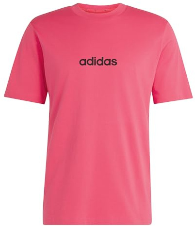 adidas Men's Essentials Linear Single Jersey Shirt, Power Pink/Black, M Tall