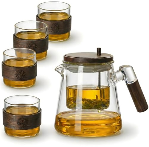 Officiell tekanna av borosilikatglas 800 ml med tryckknappssil – diskmaskinssäkert teset med 4 koppar, perfekt för löst te och som presentset
