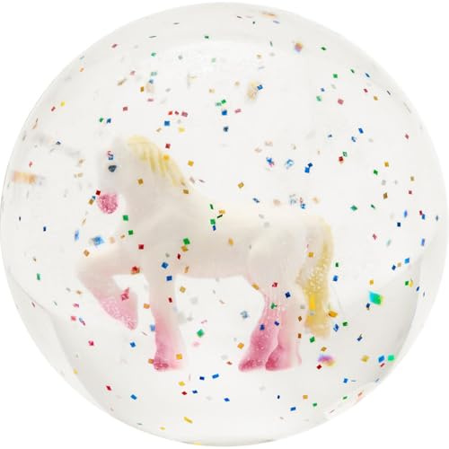Glitzerflummi Motiv Einhorn: Glitzerflummi mit 3D-Einhornfigur, mit Geschenkbanderole