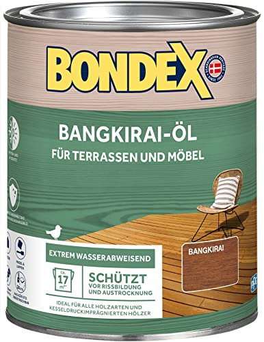 Bondex Bangkirai Öl 0,75 L für 17 m² | Extrem wasserabweisend | Schützt vor Rissbildung und Austrocknung | Atmungsaktiv | matt | Holzöl | Holzschutz